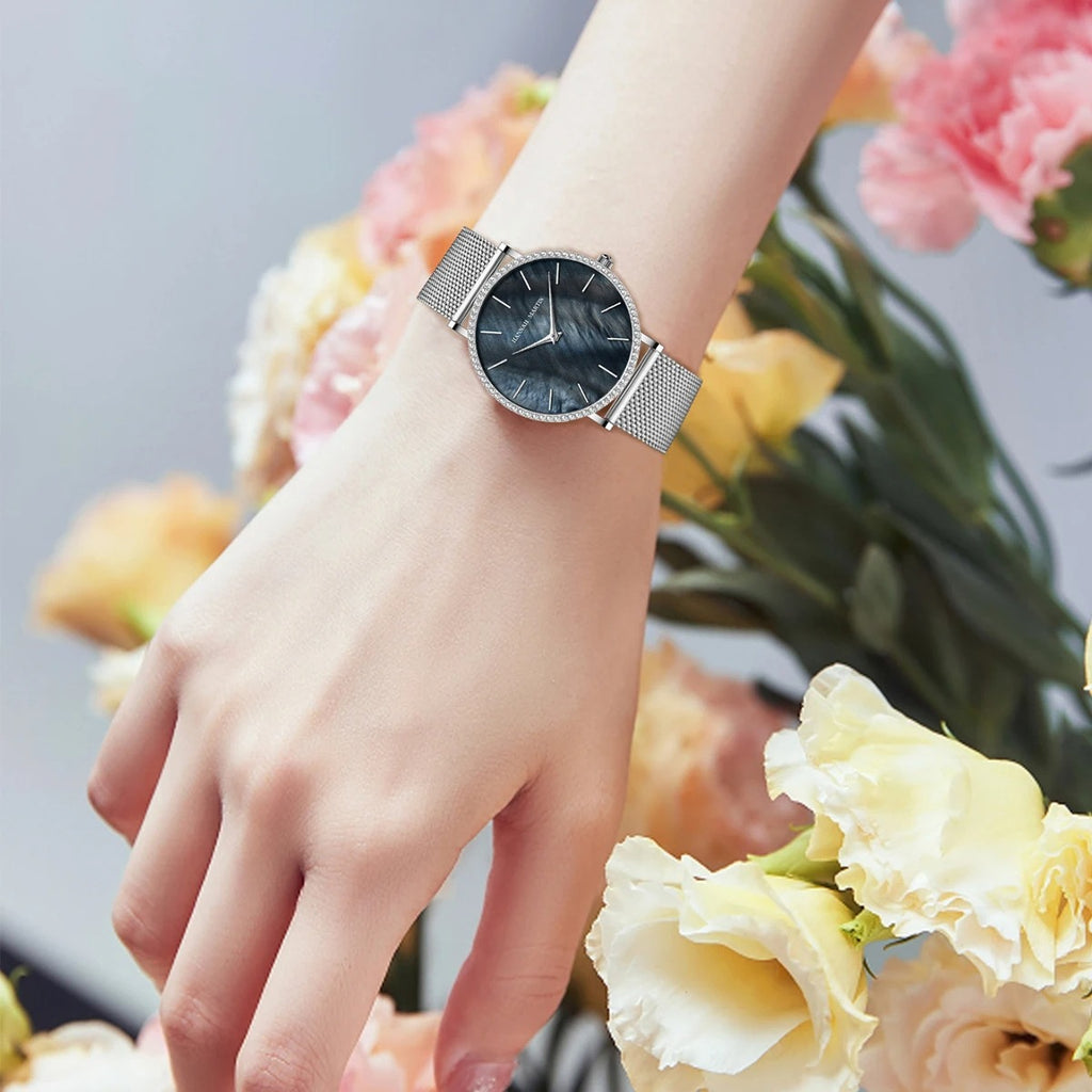Quartz Movement Luxury Women Watch Rhinestone Stainless Steel