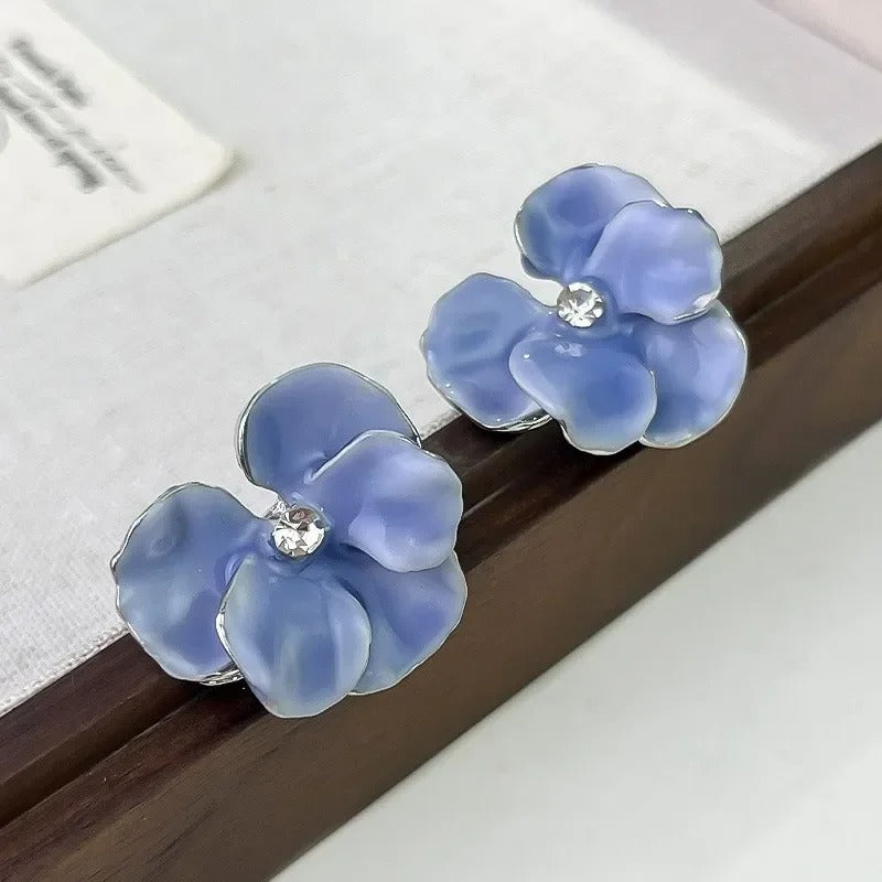 Red Blue Enamel Flower Stud Earrings for Women - Revelloventures