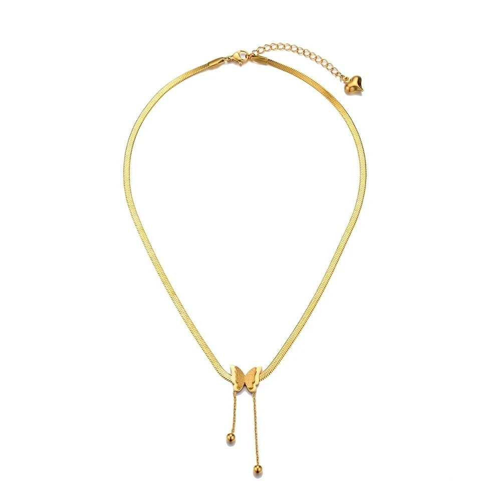 Vintage Butterfly Necklace Women Golden Stainless Steel Blade Snake Chains - Revelloventures