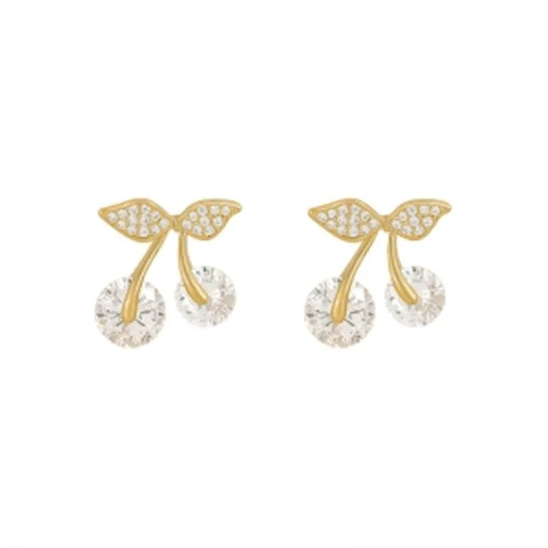 Petite Cherry Delicate Stud Earrings For Women Lovely Cute Zircon Rhinestone Bow Bowknot Earring
