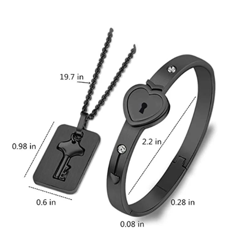 Heart Bracelet Choker Set Jewelry Stainless Steel Key Pendant Necklace Women Men Lover Couples - Revelloventures