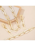4PCS Stainless Steel Fashion Gold Color Geometric Chain Necklace Bracelets For Women - Revelloventures