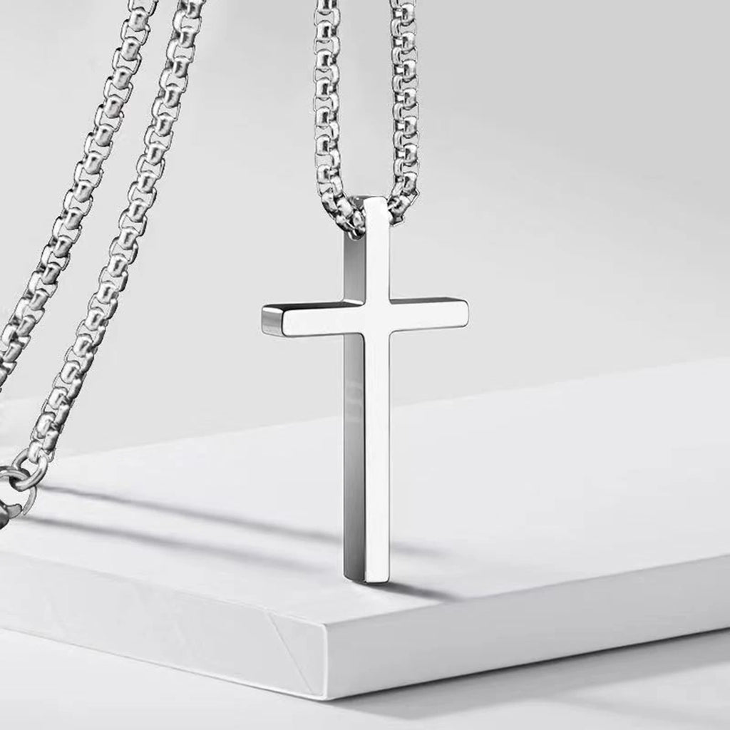 Stainless Steel Cross Necklace, Silver Color Plain Cross Pendant Collar