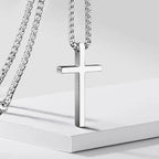 Stainless Steel Cross Necklace, Silver Color Plain Cross Pendant Collar