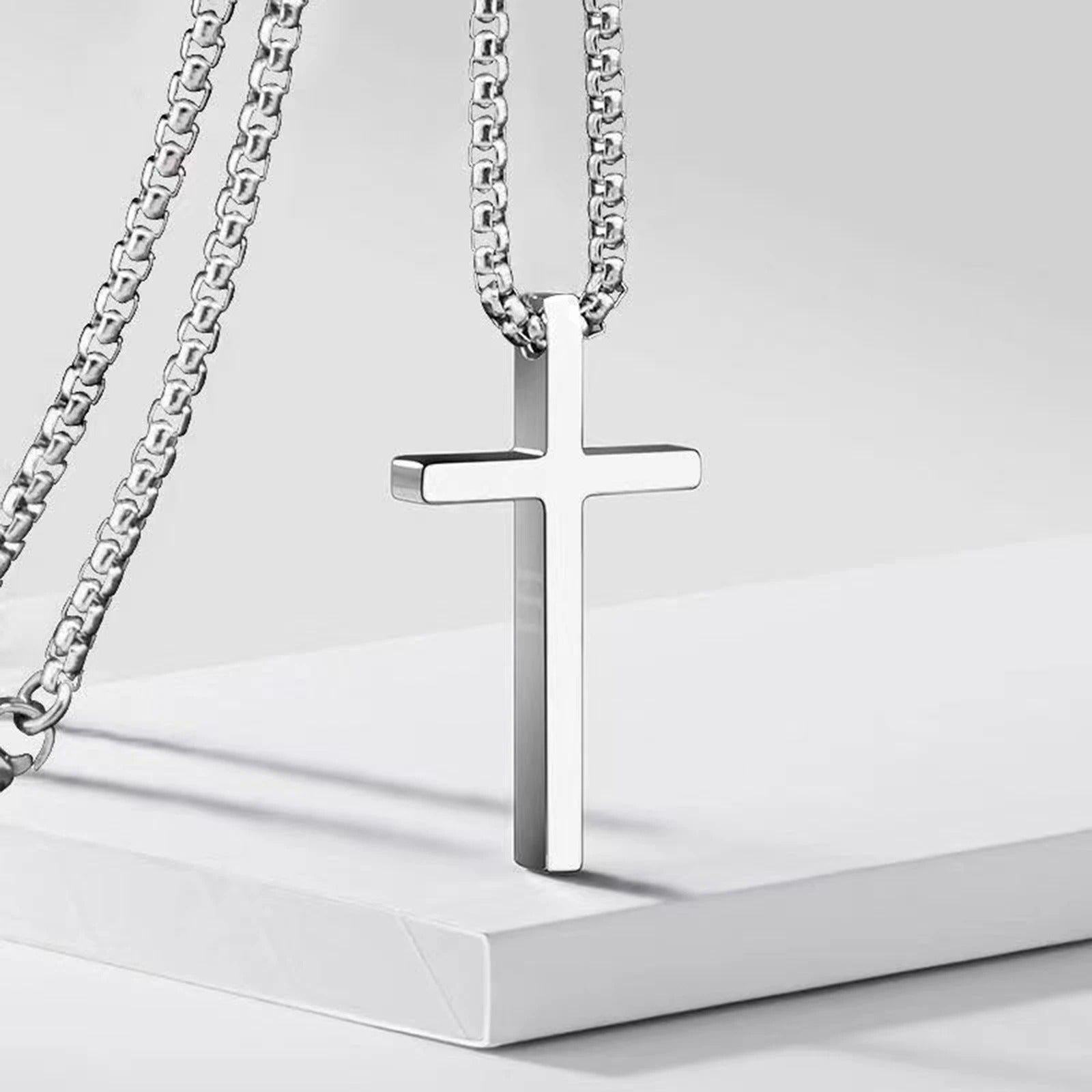 Stainless Steel Cross Necklace, Silver Color Plain Cross Pendant Collar