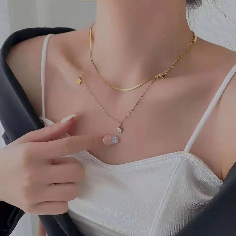 Stainless Steel Multilayer Chain Star Charm Necklace Bracelet for Women - Revelloventures