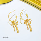 Retro Soft Bowknot Earrings Versatile Gold Tassel Stud Earring