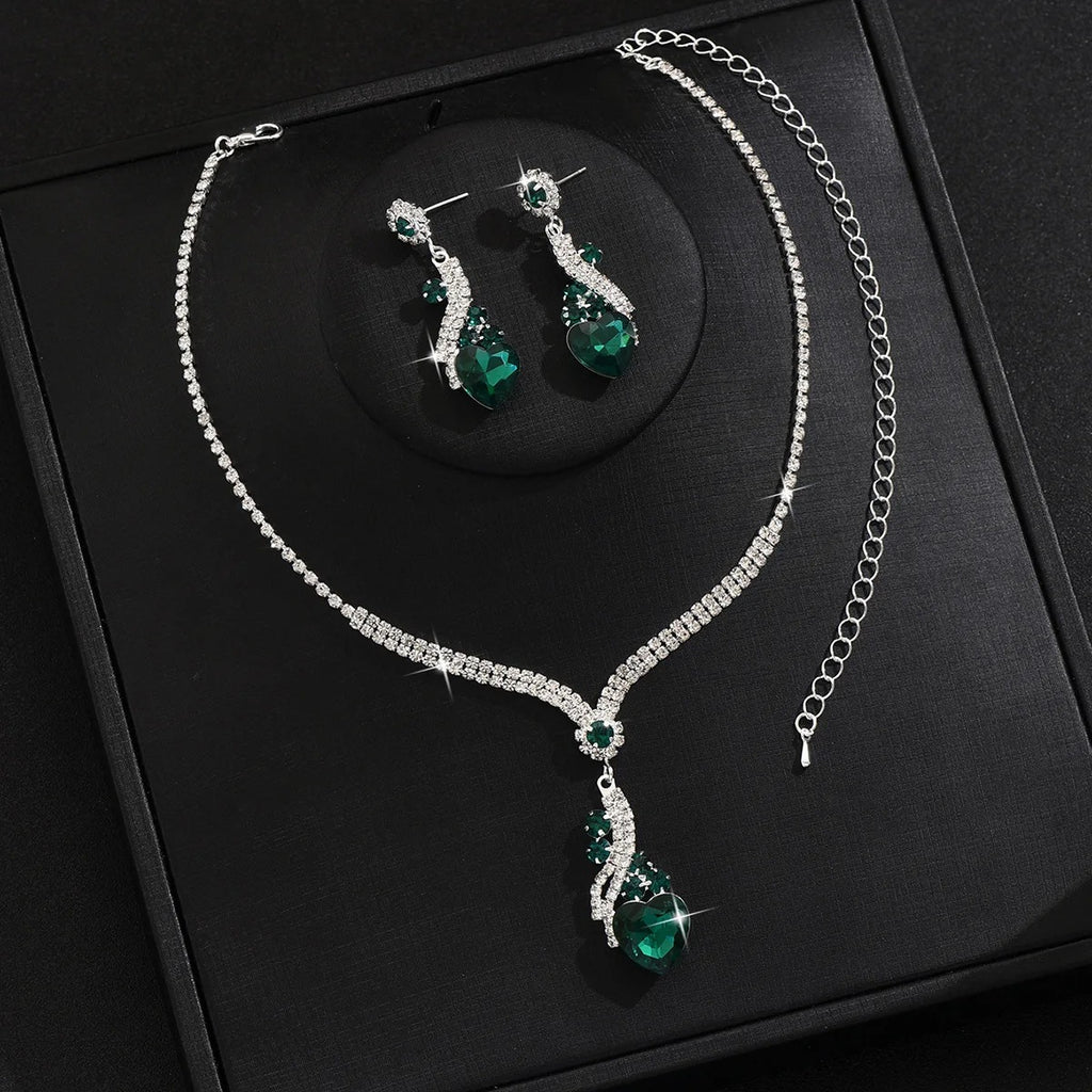 3pcs Elegant Vintage Jewelry Set for Women Sparkling Rhinestones Necklace Shiny Crystal Choker Bridal Wedding Earrings Party - Revelloventures