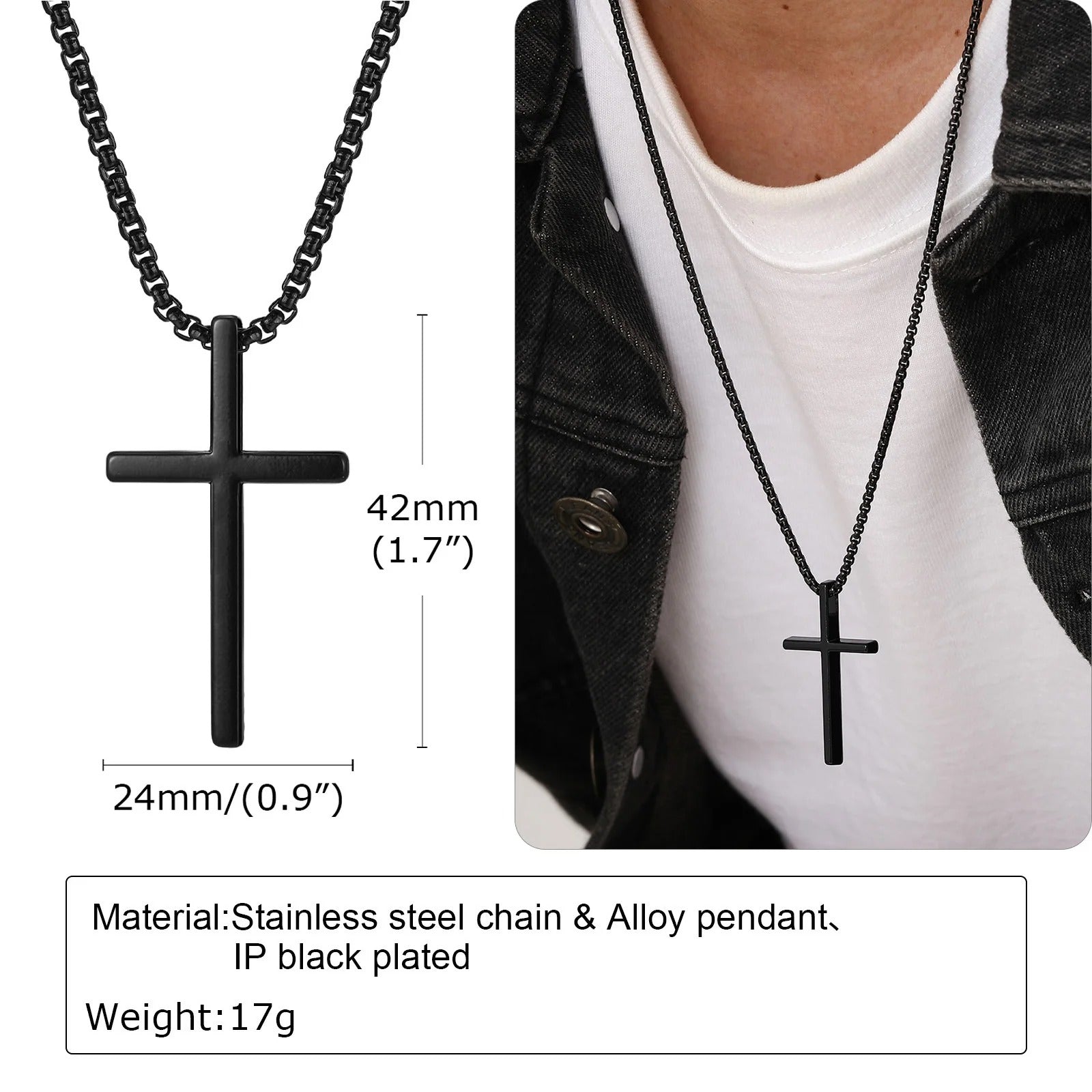 Stainless Steel Cross Necklace, Silver Color Plain Cross Pendant Collar