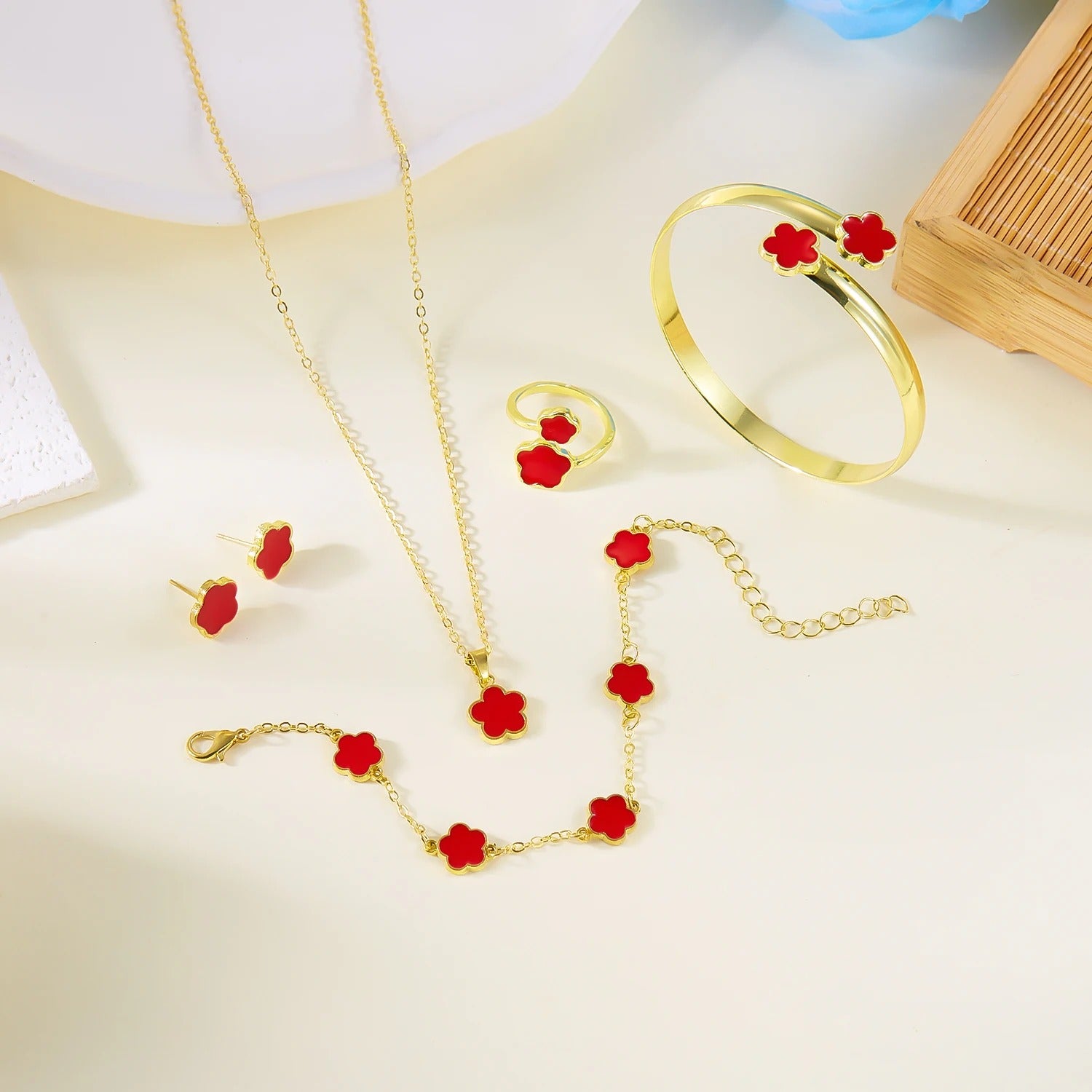5pcs/set Colorful Enamel Plum Blossom Bracelets for Women - Revelloventures