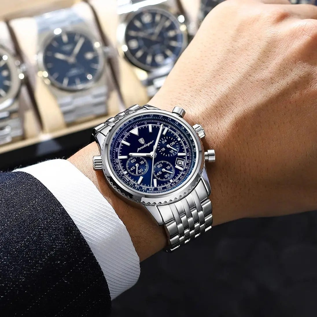 POEDAGAR Top Fashion Men Wristwatch Stainless Steel Luminous Quartz Man Clock Date Chronograph Military Men's Watches
