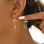 Retro Soft Bowknot Earrings Versatile Gold Tassel Stud Earring