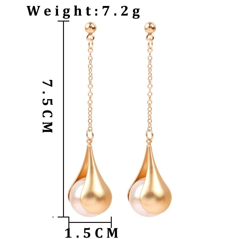 Long Dangle Imitation Pearl Drop Earrings