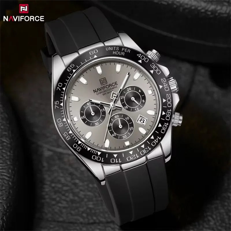 NAVIFORCE Luxury Men's Watch Waterproof Sports Quartz Clock Silicone Strap Chronograph Luminous Wristwatches - Revelloventures