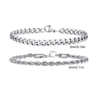2pcs Men's Chain Bracelets,Stainless Steel Silver Gold Black Color Twist Rope Chain Wristband,Trendy Cuban Link Chains Gift - Revelloventures
