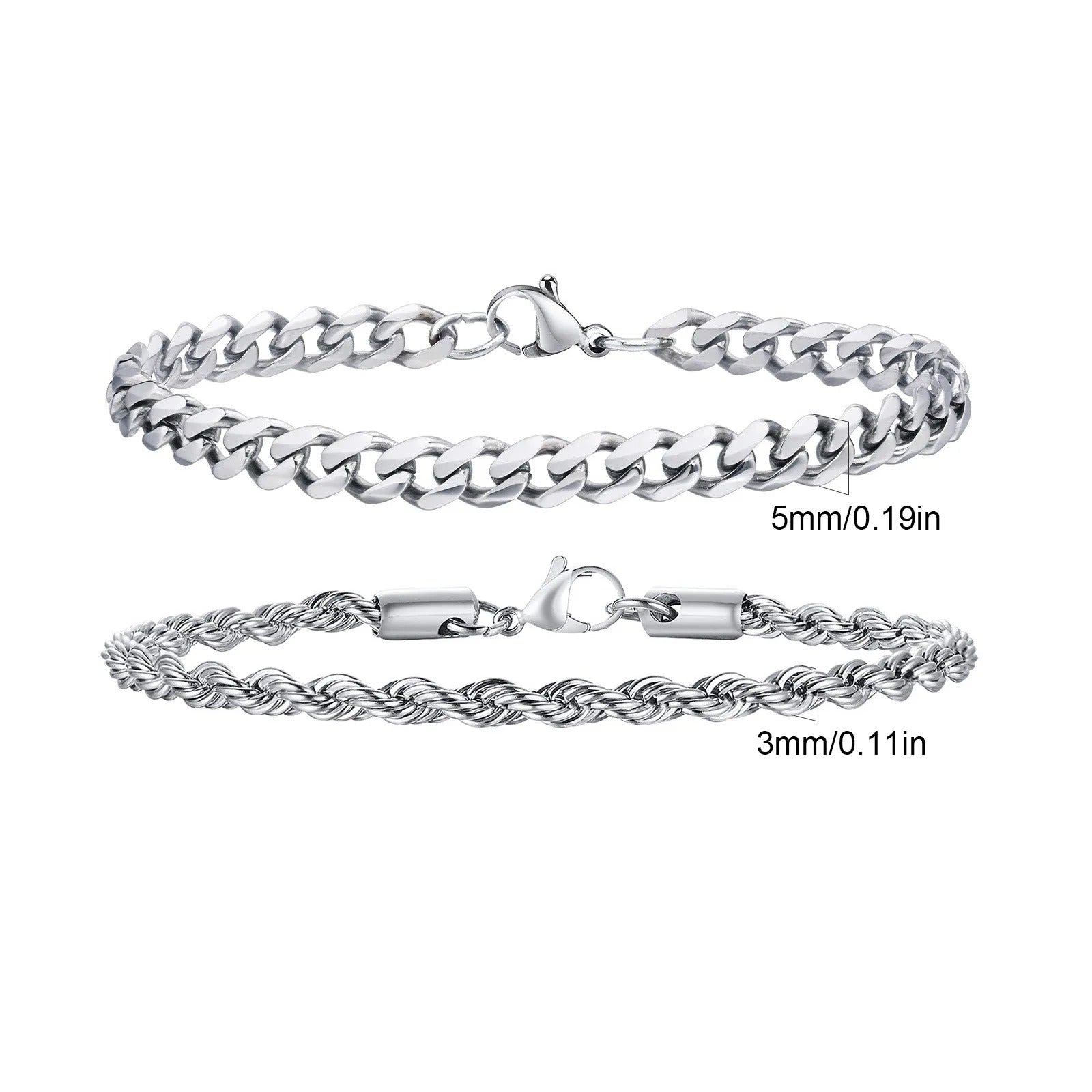 2pcs Men's Chain Bracelets,Stainless Steel Silver Gold Black Color Twist Rope Chain Wristband,Trendy Cuban Link Chains Gift - Revelloventures