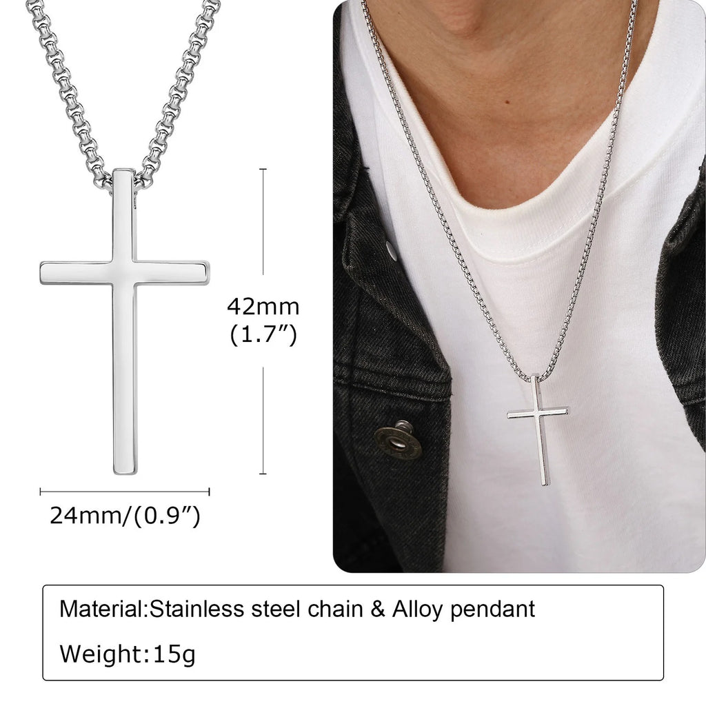 Stainless Steel Cross Necklace, Silver Color Plain Cross Pendant Collar