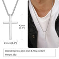 Stainless Steel Cross Necklace, Silver Color Plain Cross Pendant Collar