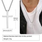 Stainless Steel Cross Necklace, Silver Color Plain Cross Pendant Collar