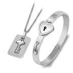 Heart Bracelet Choker Set Jewelry Stainless Steel Key Pendant Necklace Women Men Lover Couples - Revelloventures