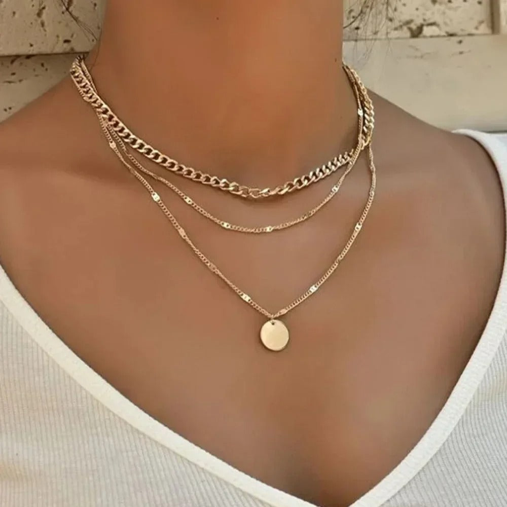Crystal Zircon Heart Star Charm Layered Necklace