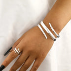 2 Pcs Set Exaggeration Personality Gold Color Spiral Multilayer Bracelet Ring for Women - Revelloventures