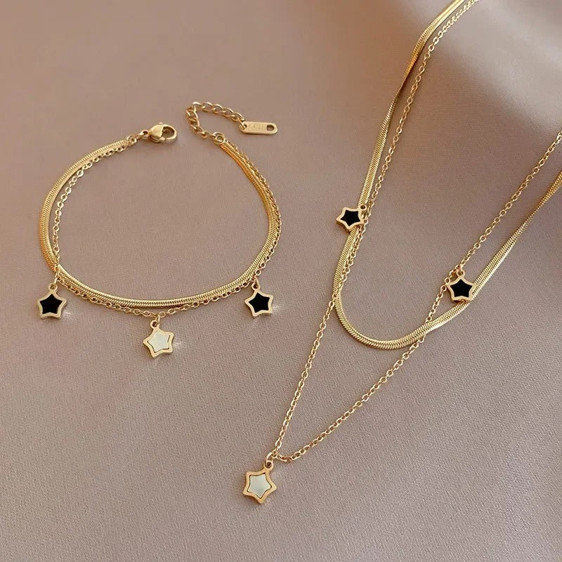 Stainless Steel Multilayer Chain Star Charm Necklace Bracelet for Women - Revelloventures