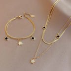 Stainless Steel Multilayer Chain Star Charm Necklace Bracelet for Women - Revelloventures