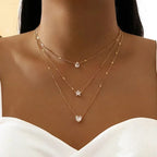 Crystal Zircon Heart Star Charm Layered Necklace