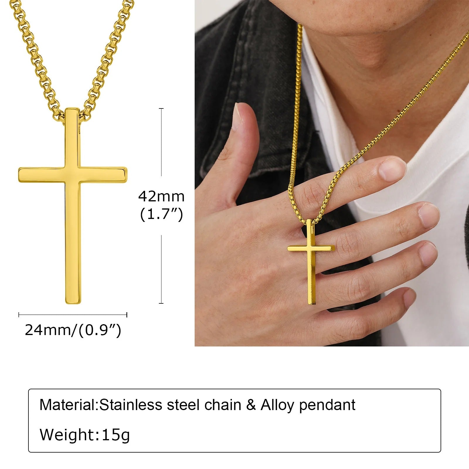Stainless Steel Cross Necklace, Silver Color Plain Cross Pendant Collar