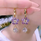 Luxury Crystal Long Flower Drop  Earrings For Women