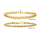 2pcs Men's Chain Bracelets,Stainless Steel Silver Gold Black Color Twist Rope Chain Wristband,Trendy Cuban Link Chains Gift - Revelloventures