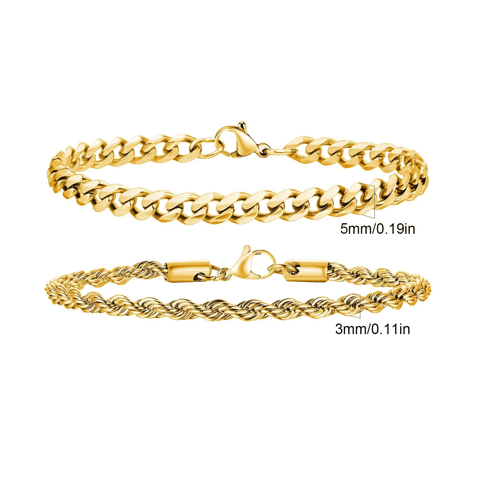 2pcs Men's Chain Bracelets,Stainless Steel Silver Gold Black Color Twist Rope Chain Wristband,Trendy Cuban Link Chains Gift - Revelloventures