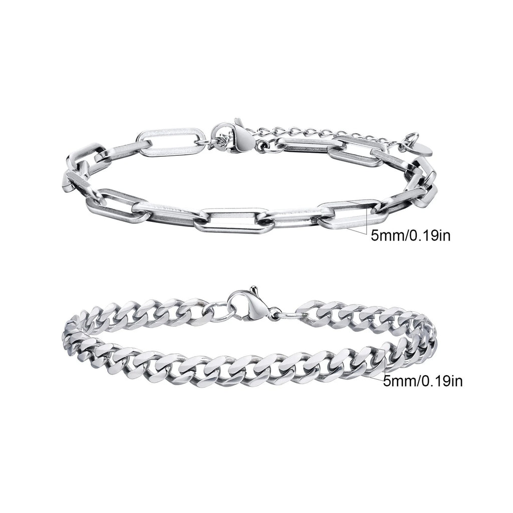 2pcs Men's Chain Bracelets,Stainless Steel Silver Gold Black Color Twist Rope Chain Wristband,Trendy Cuban Link Chains Gift - Revelloventures