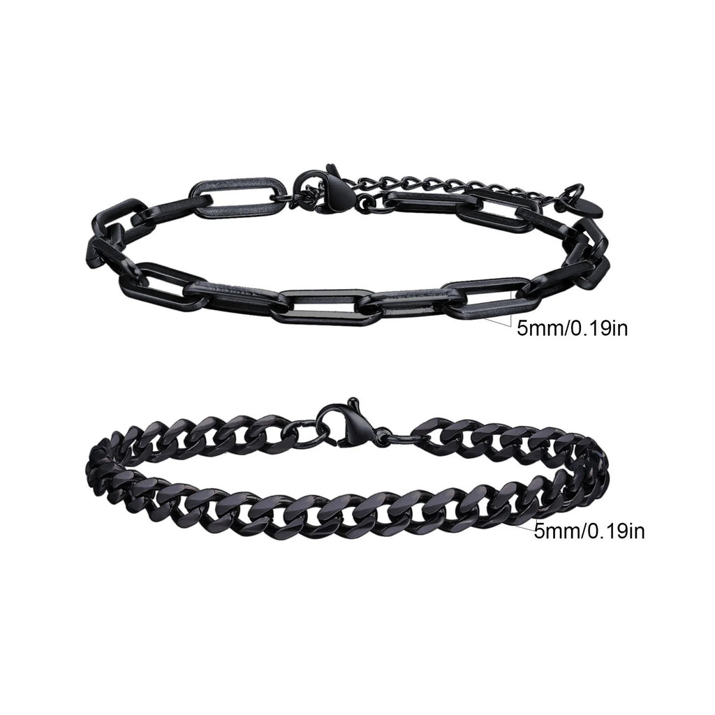 2pcs Men's Chain Bracelets,Stainless Steel Silver Gold Black Color Twist Rope Chain Wristband,Trendy Cuban Link Chains Gift - Revelloventures